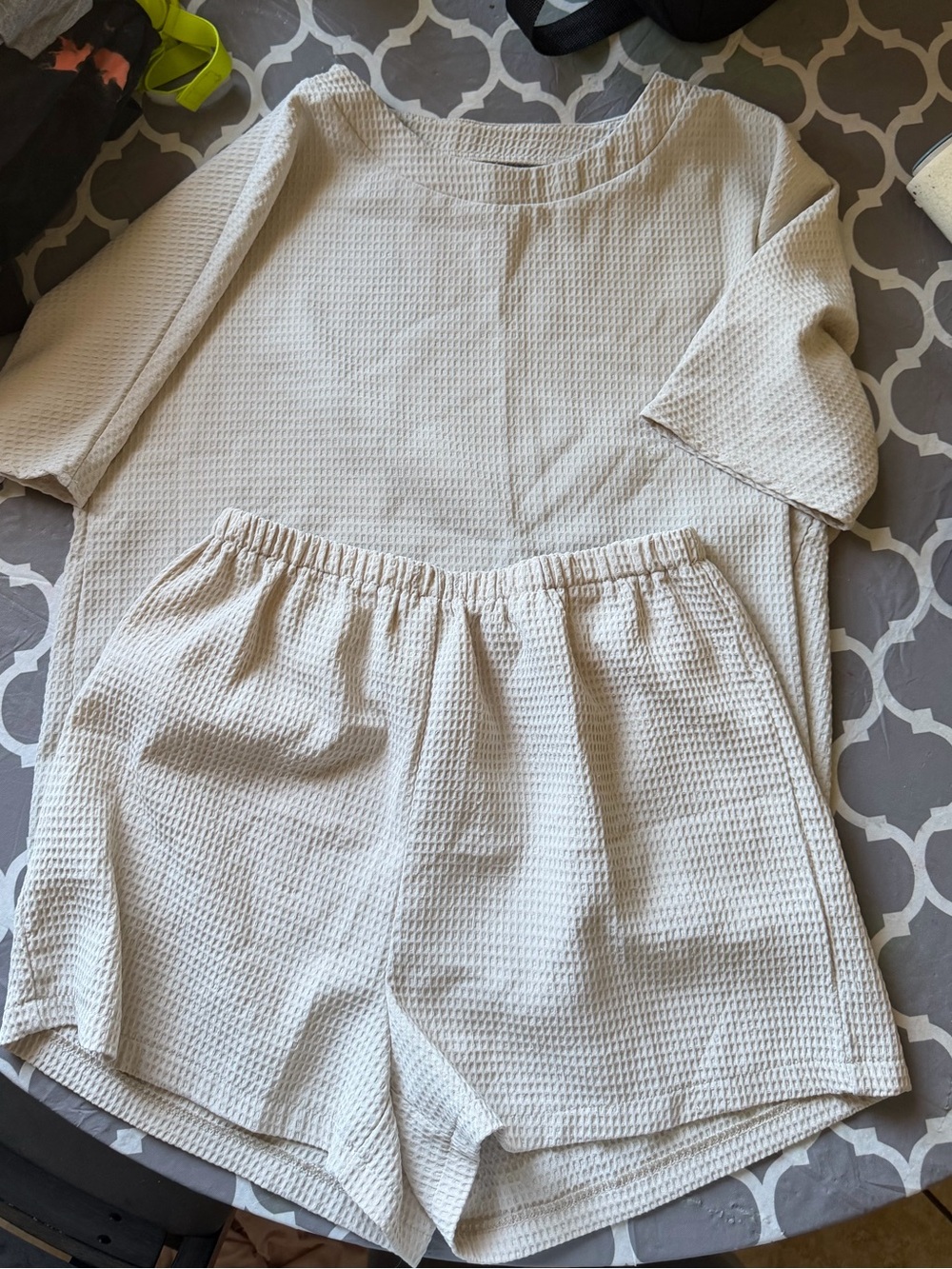 Cream Waffle Knit Top & Shorts Set - Comfortable Summer Outfit